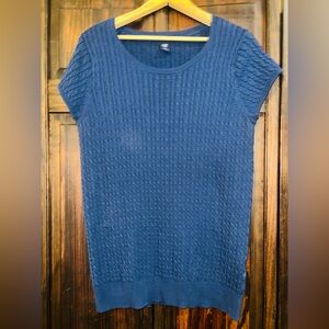 GAP Blue Knit sweater short sleeve cable‎ knot XL